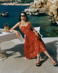 Red Bow Embroidered Midi Dress