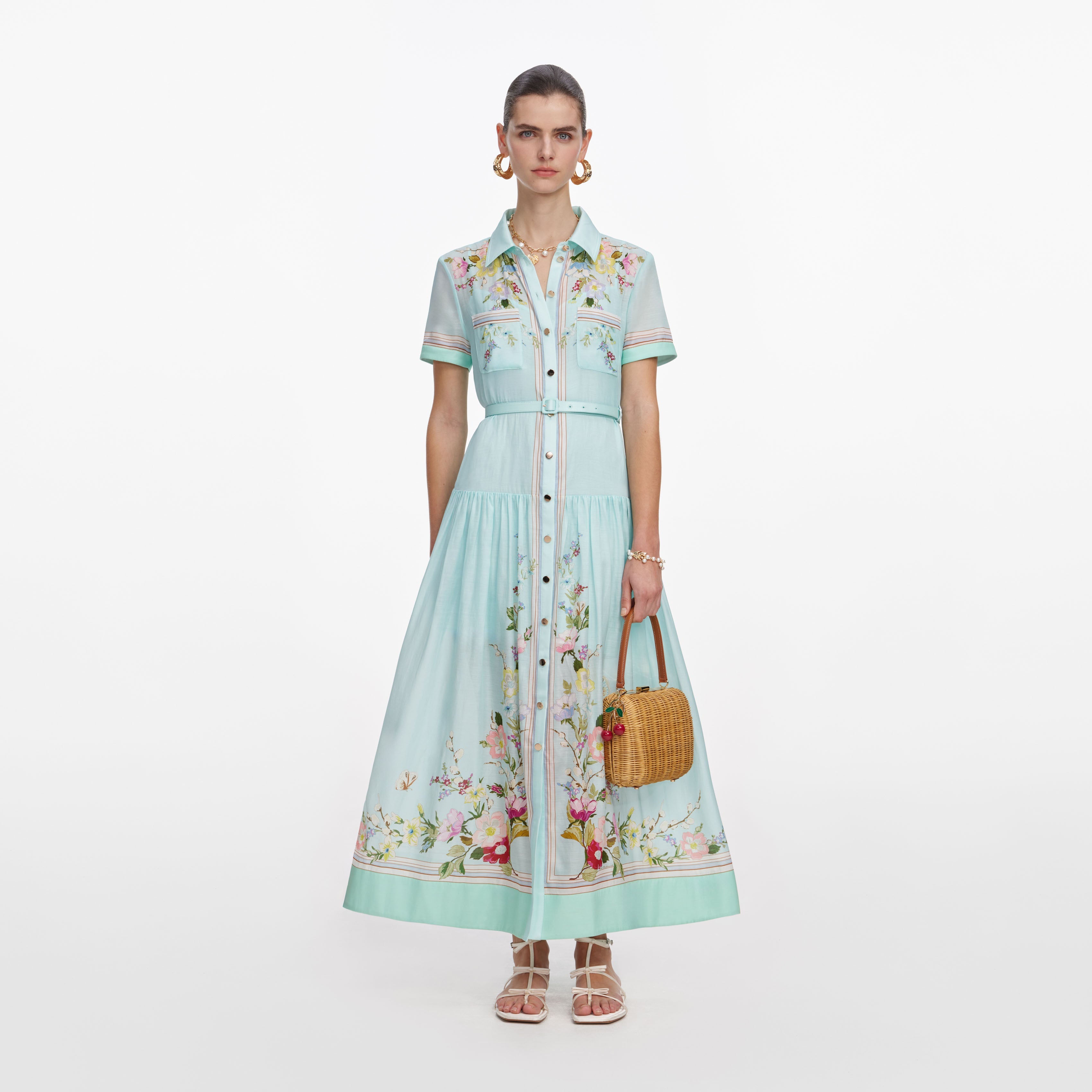 Mint Floral Organza Midi Dress – self-portrait-EU