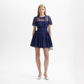 Navy Lace Embellished Mini Dress