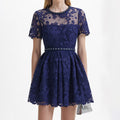 Navy Lace Embellished Mini Dress