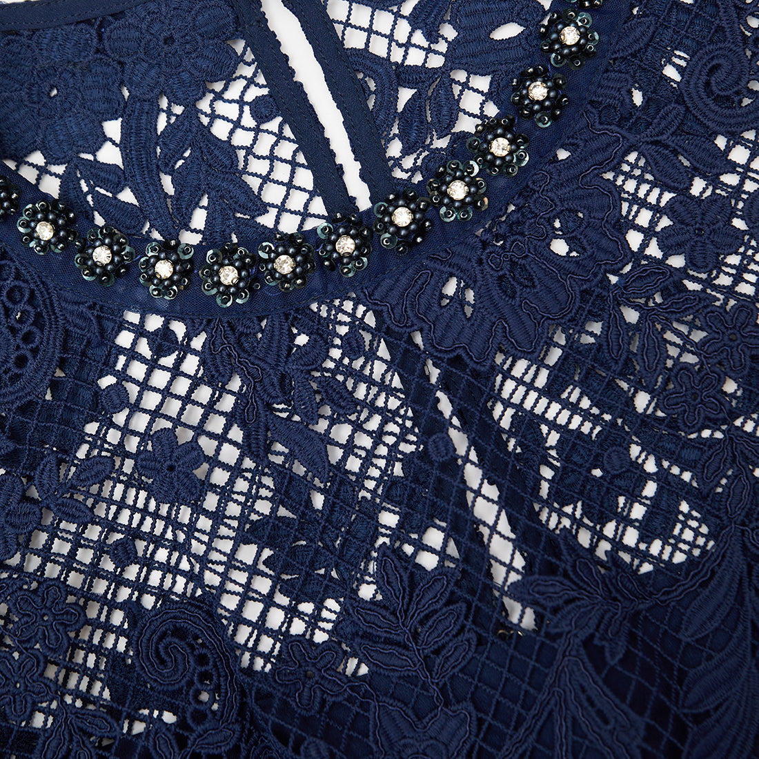 Navy Lace Embellished Mini Dress