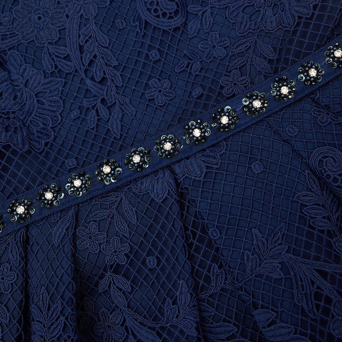 Navy Lace Embellished Mini Dress