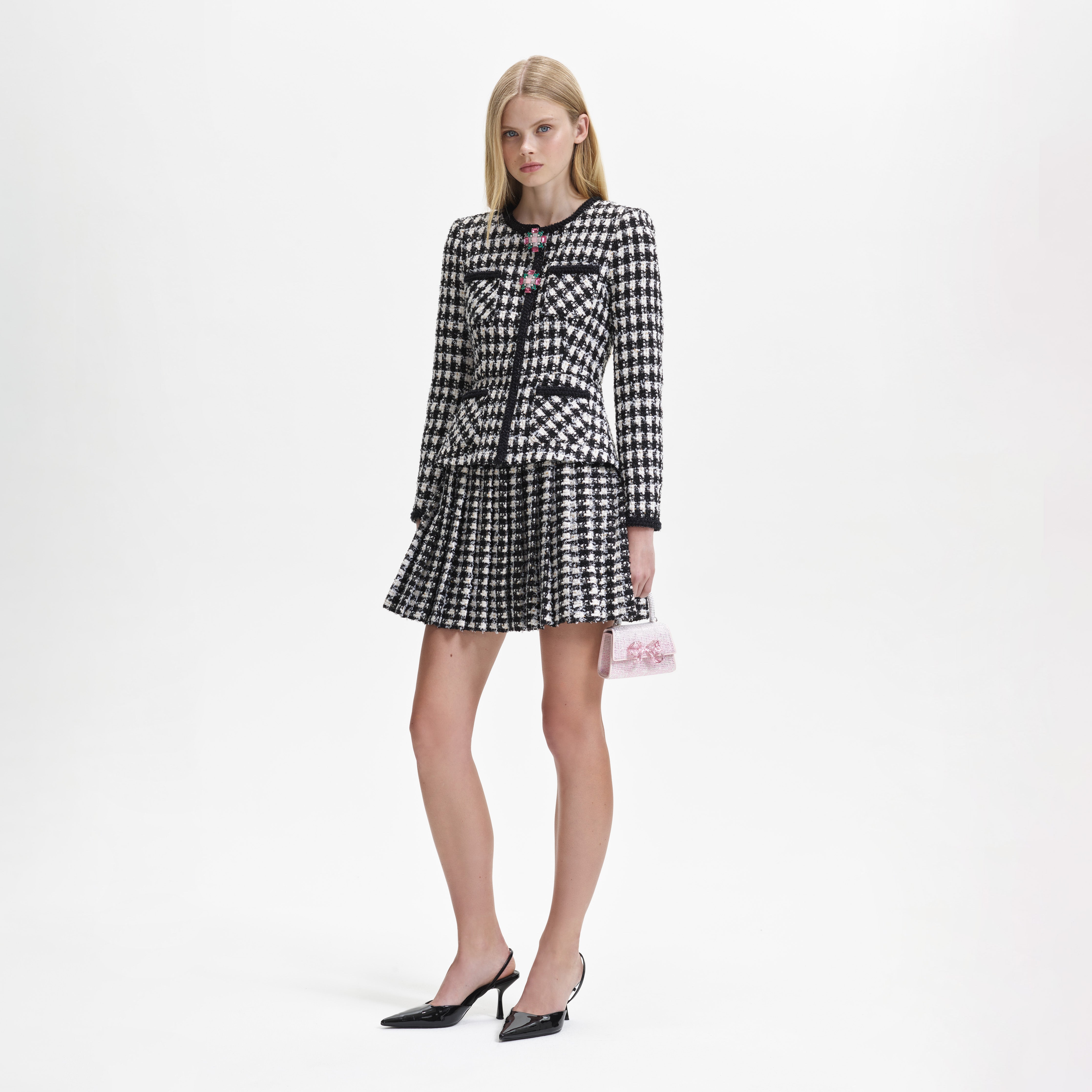 Black Check Boucle Mini Jacket Dress