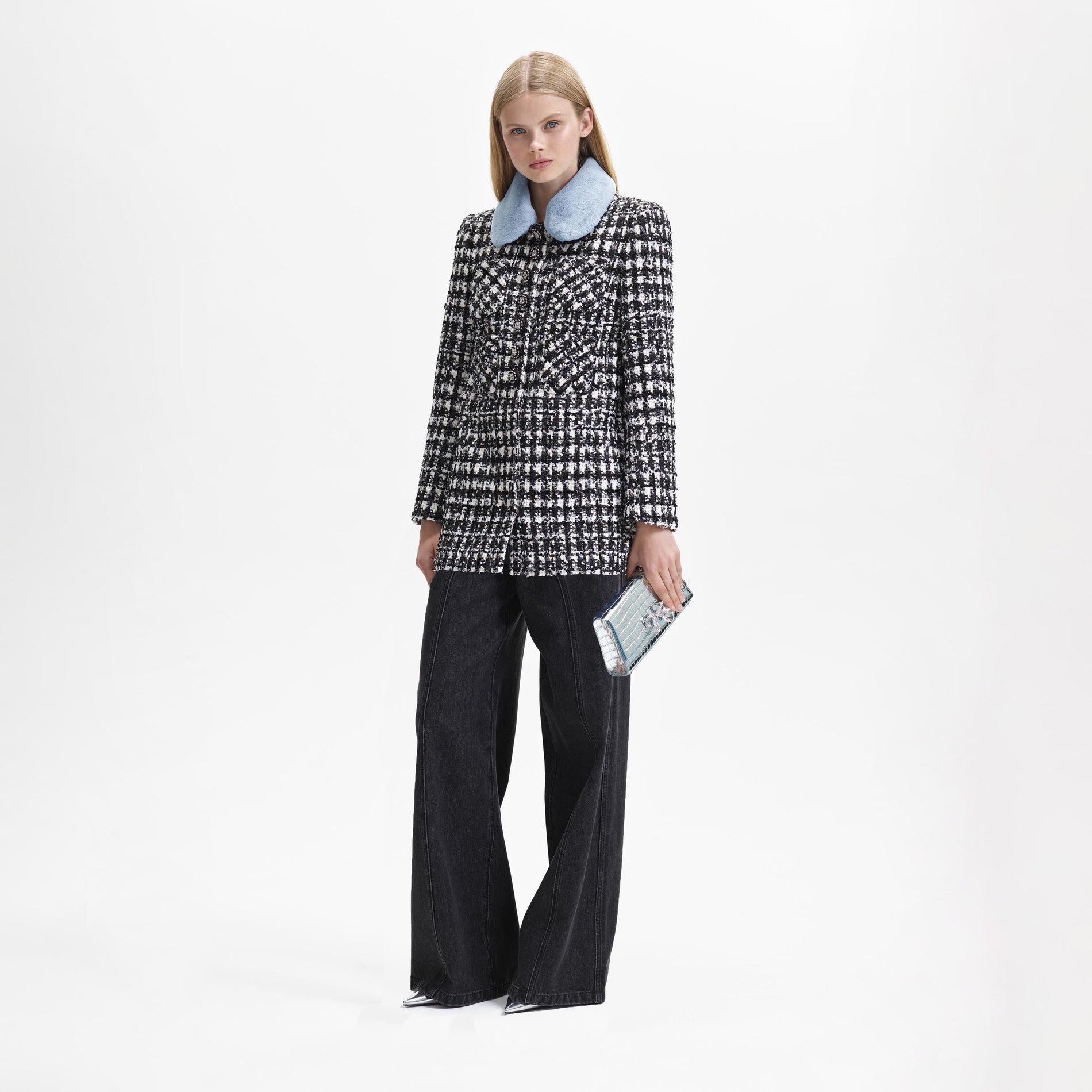 Black Check Boucle Collar Jacket