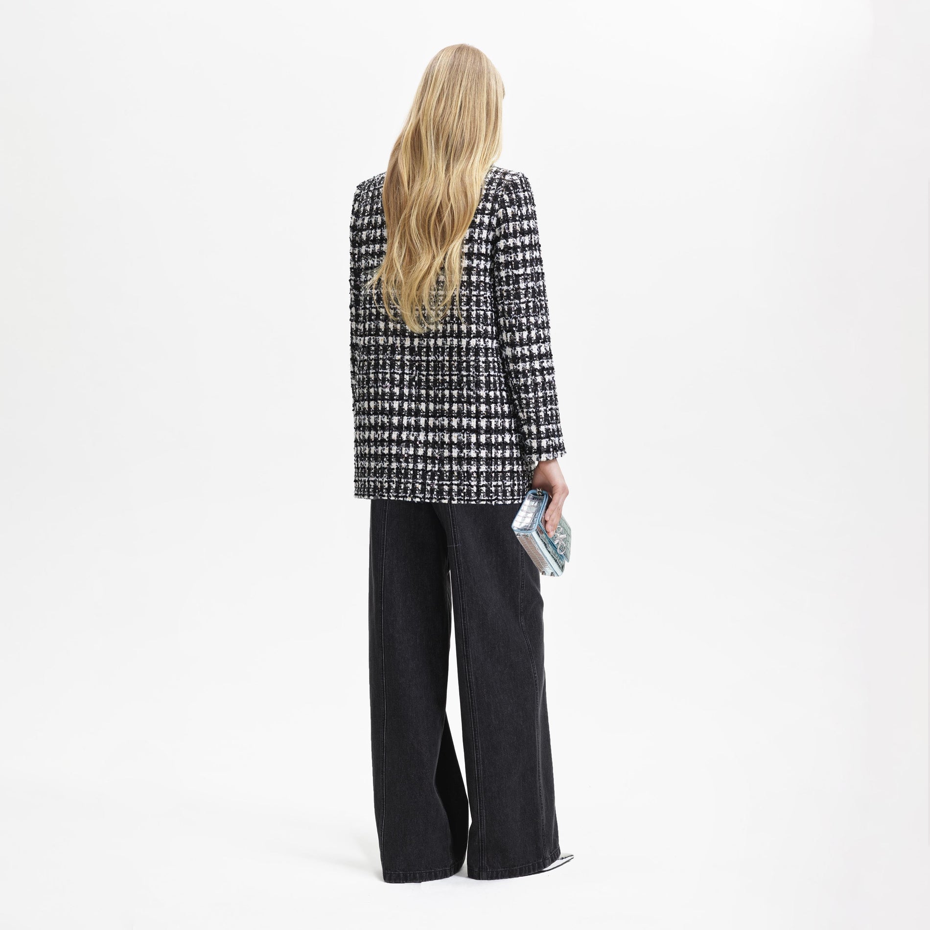 Black Check Boucle Collar Jacket