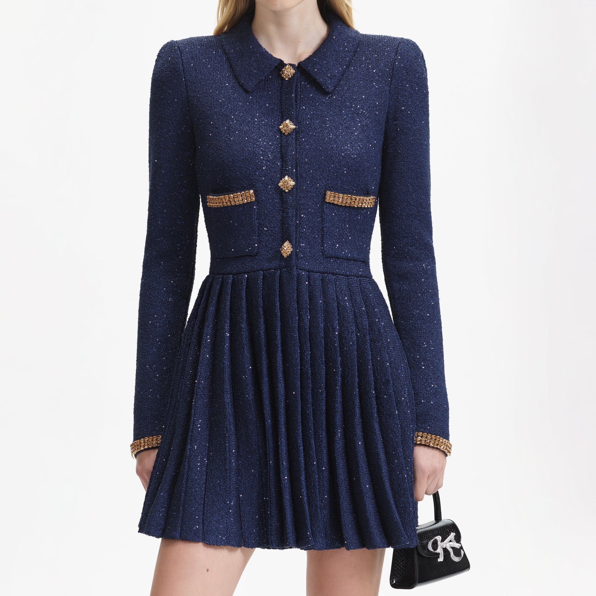 Navy Knit Collar Mini Dress