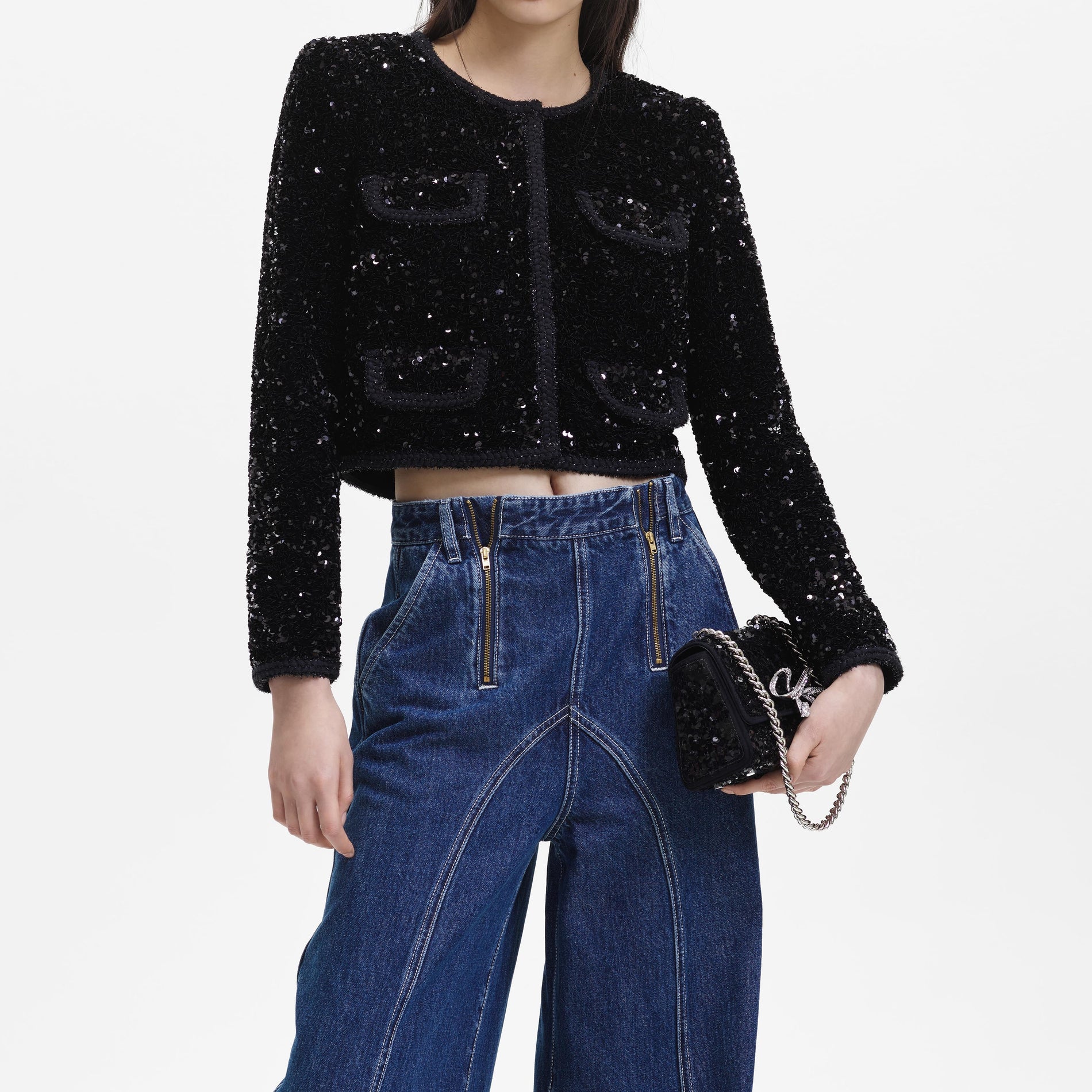 Black Sequin Cropped Jacket
