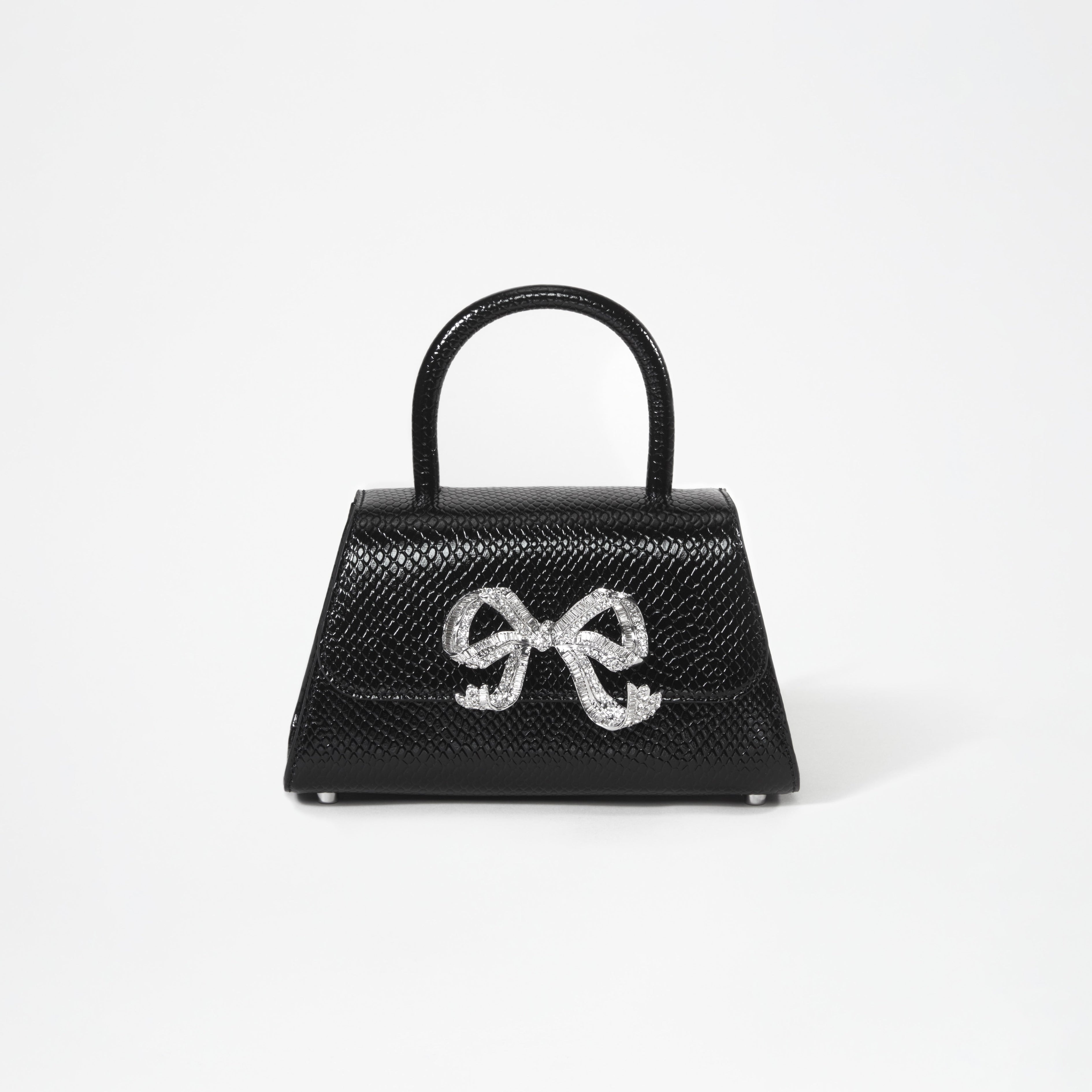 Black Python Diamante Bow Mini Bag