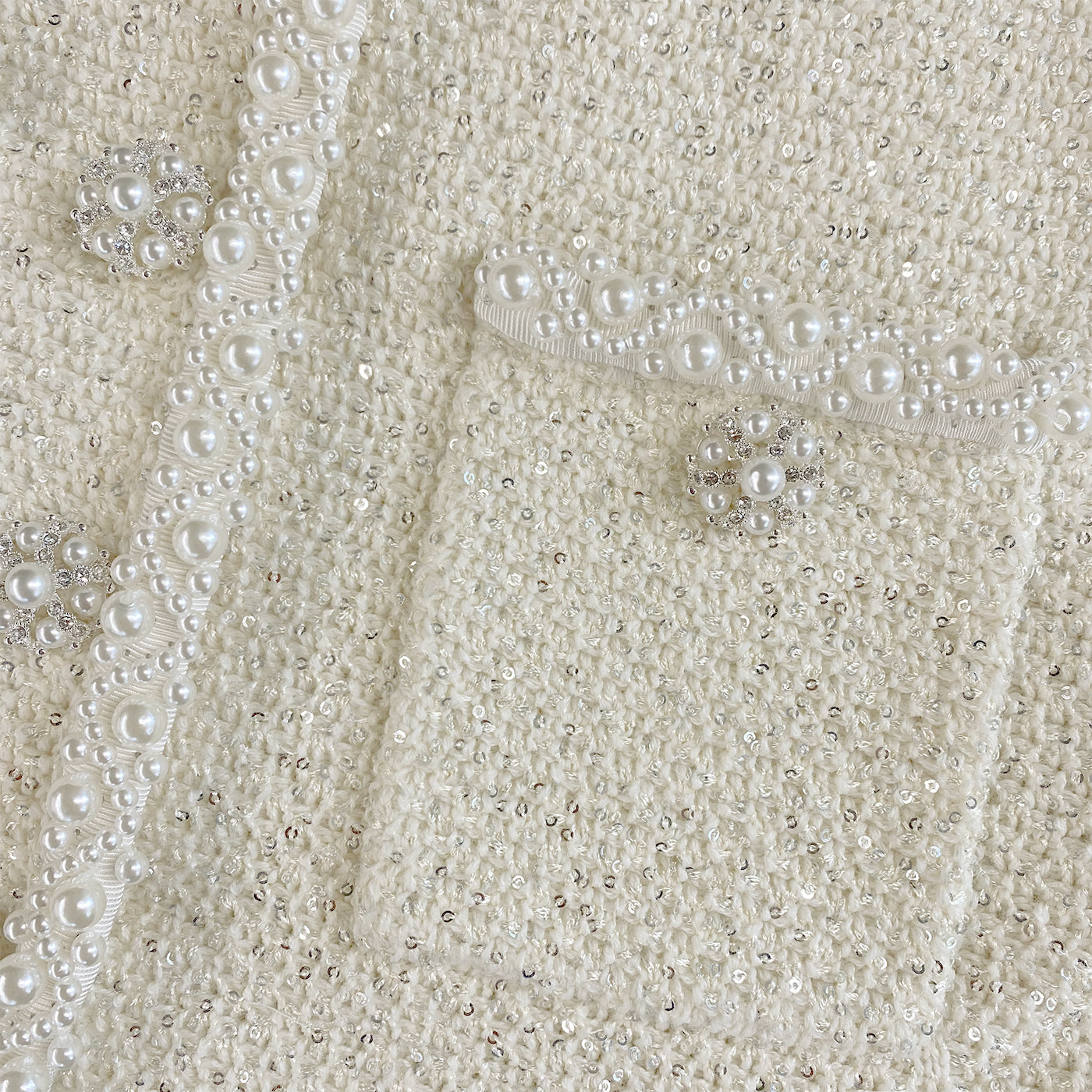 Cream Sequin Pearl Cropped Feather Cardigan