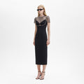 Black Crepe Diamante Midi Dress