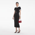 Black Crepe Contrast Midi Dress