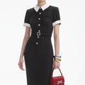 Black Crepe Contrast Midi Dress