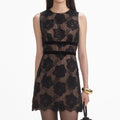 Black Lace Velvet Bow Mini Dress