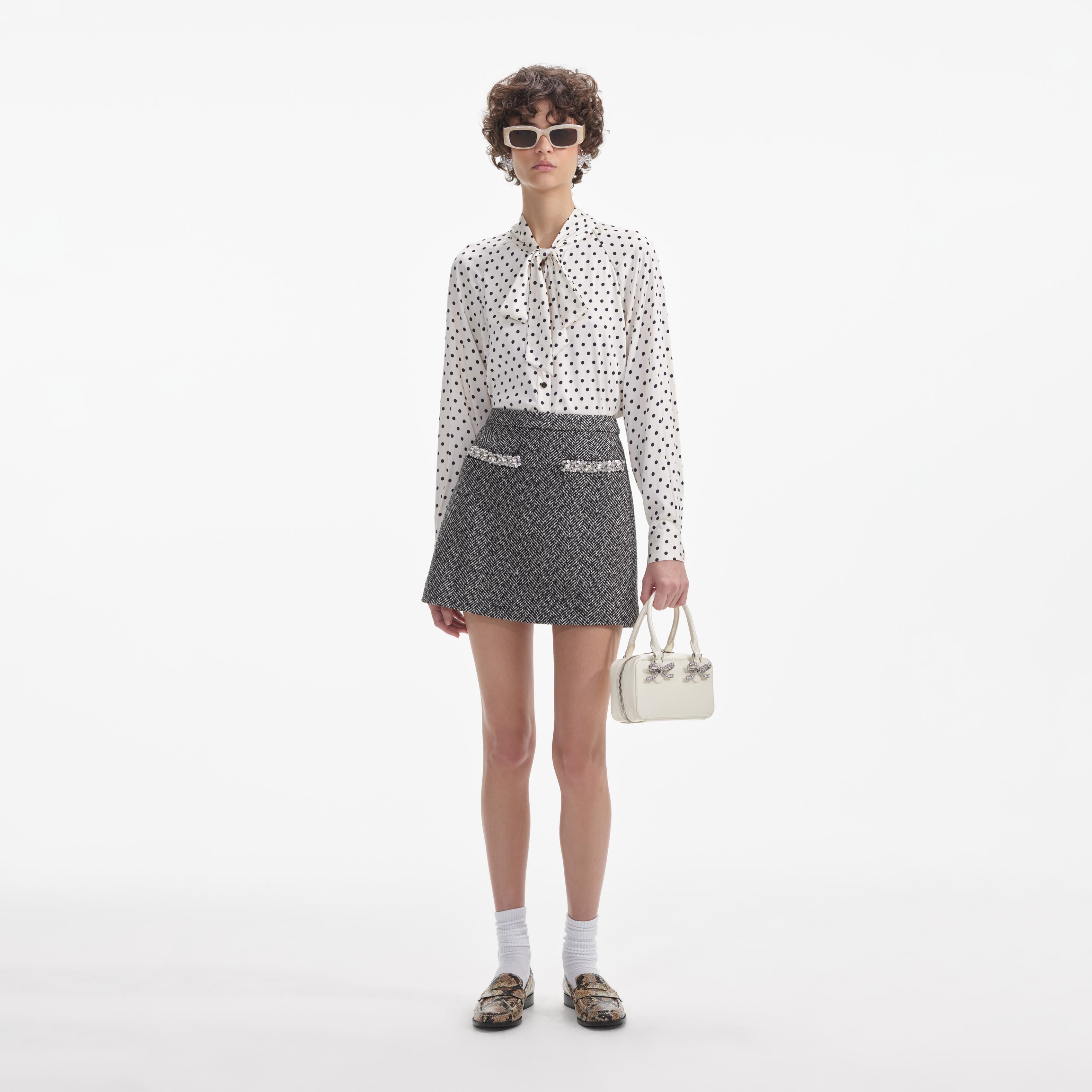 Cream Polka Dot Satin Blouse