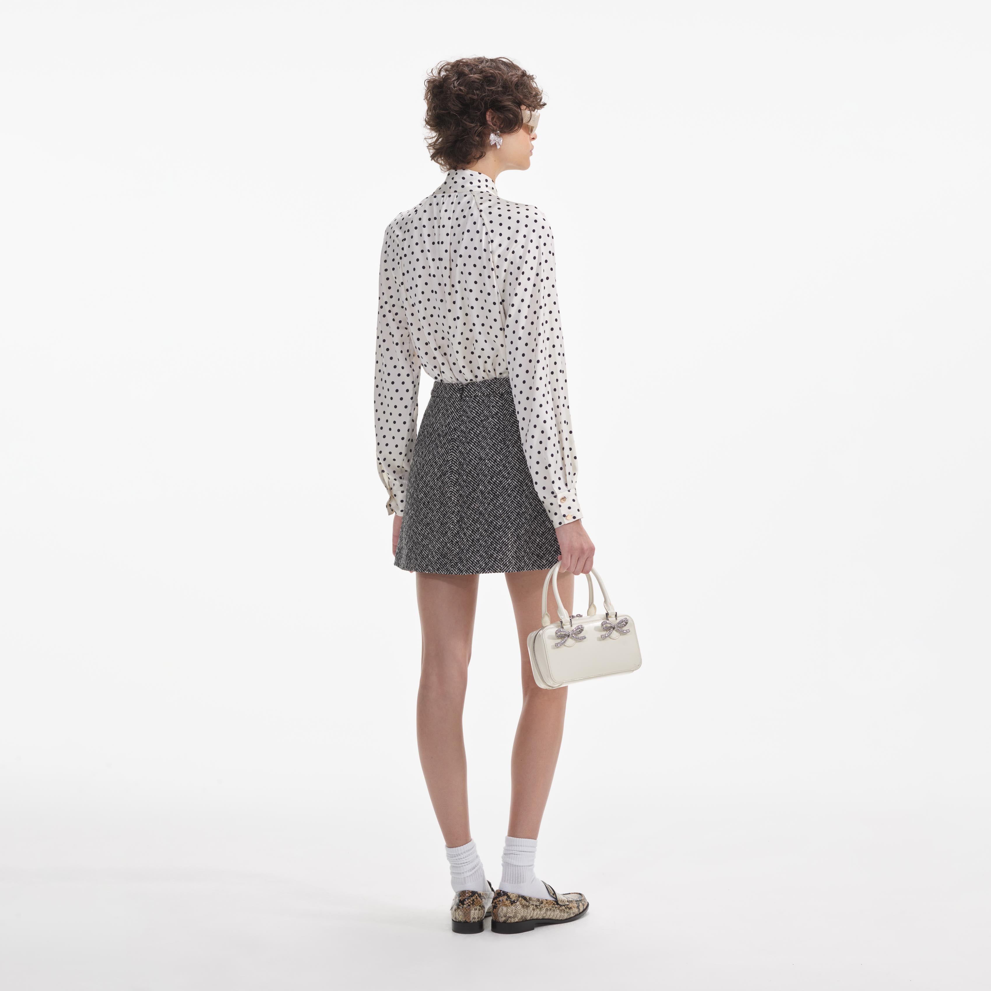 Black Herringbone Mini Skirt
