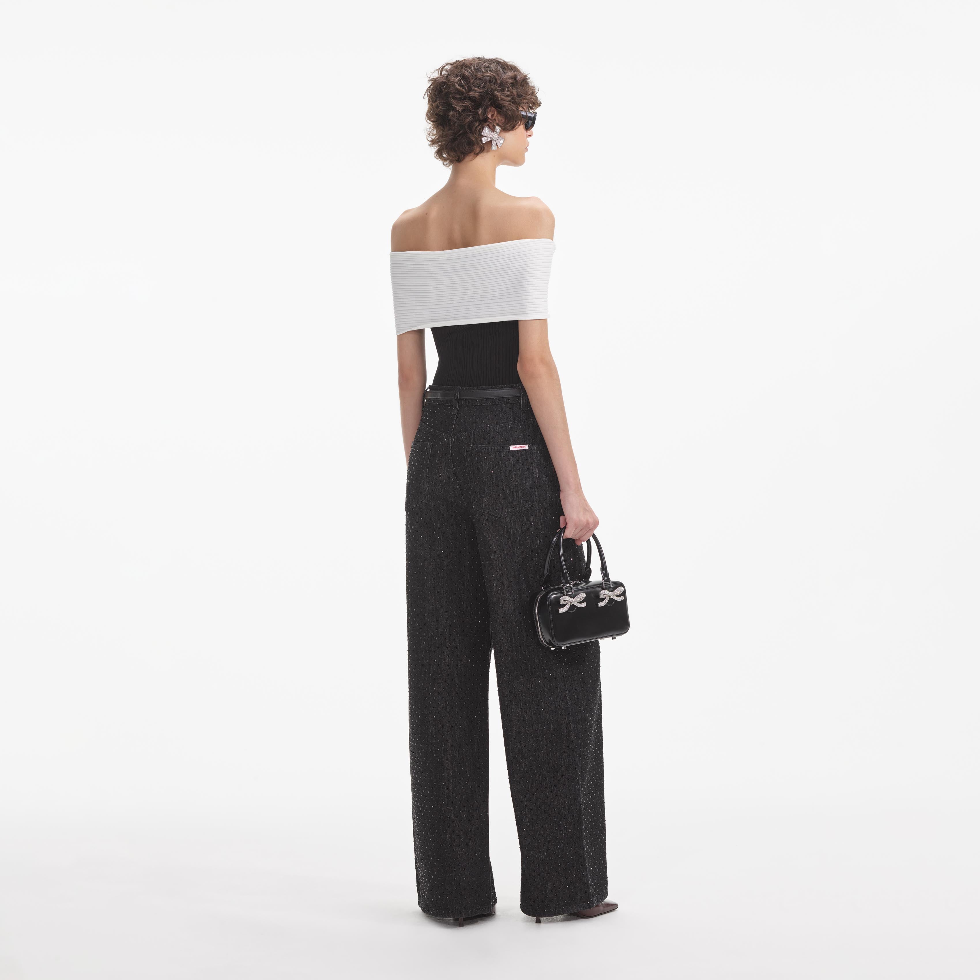Black Knit Bow Top