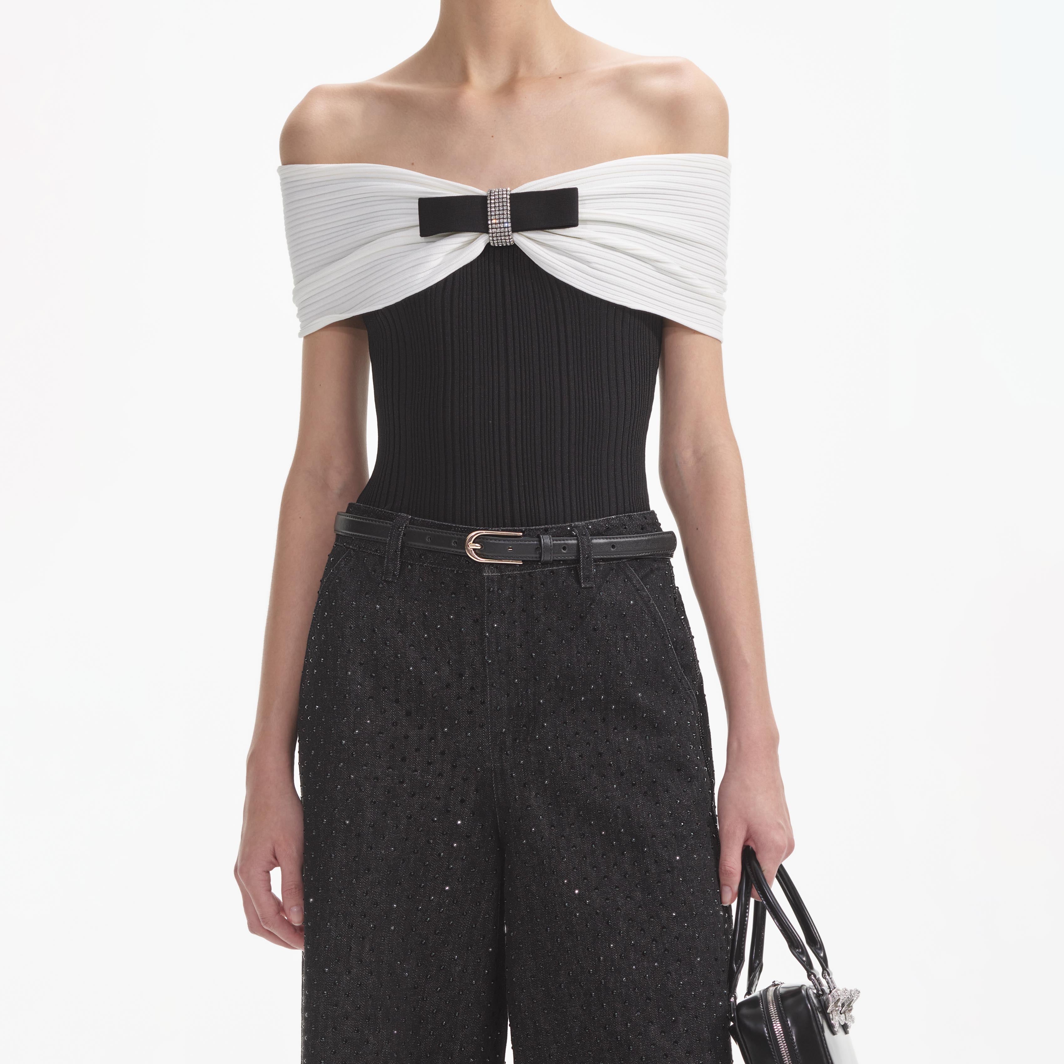 Black Knit Bow Top