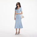 Blue Pointelle Knit Midi Dress