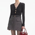 Black Fitted Pointelle Knit Top