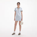 Blue Satin Embellished Mini Dress