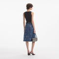 Bow Print Denim Midi Skirt