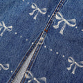 Bow Print Denim Midi Skirt