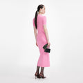 Pink Crochet Flower Knit Midi Dress