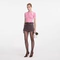 Pink Crochet Flower Knit Top