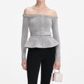 Grey Chenille Knit Crystal Trim Top
