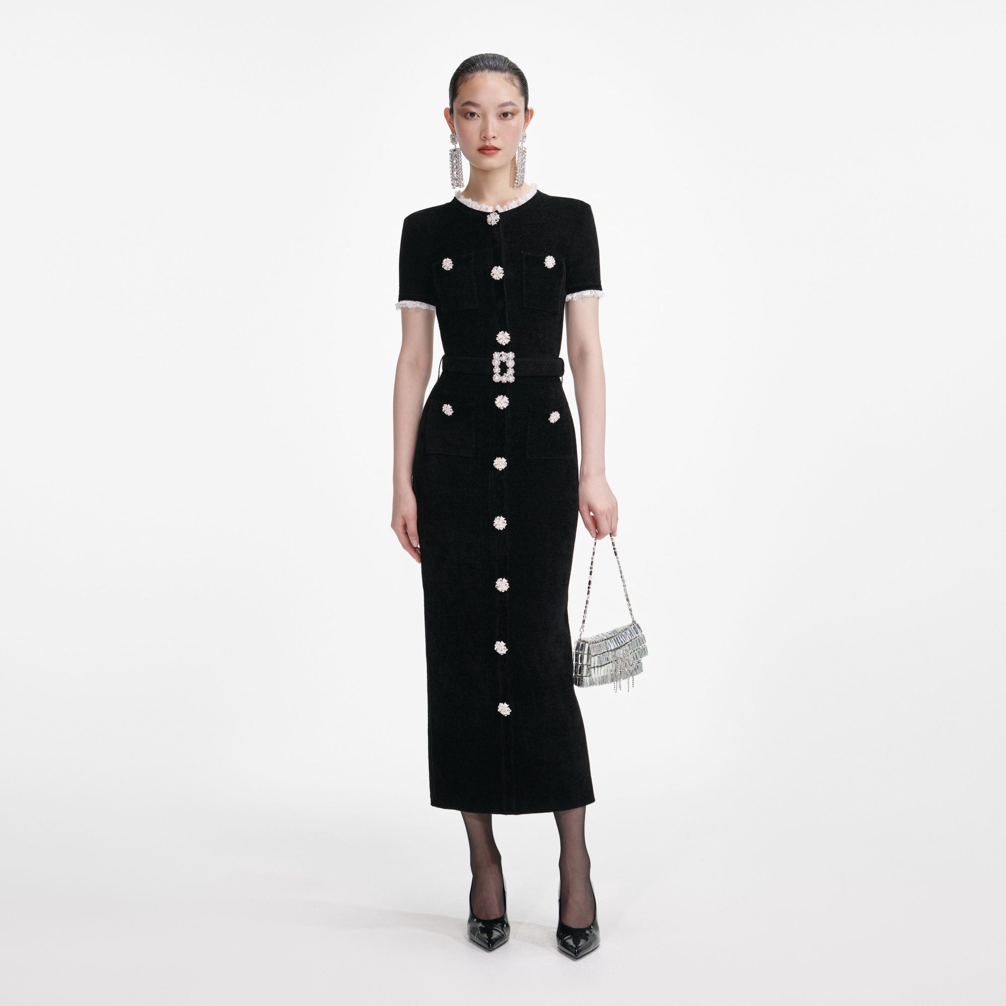 Black Chenille Knit Midi Dress