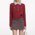 Burgundy Contrast Collar Knit Top