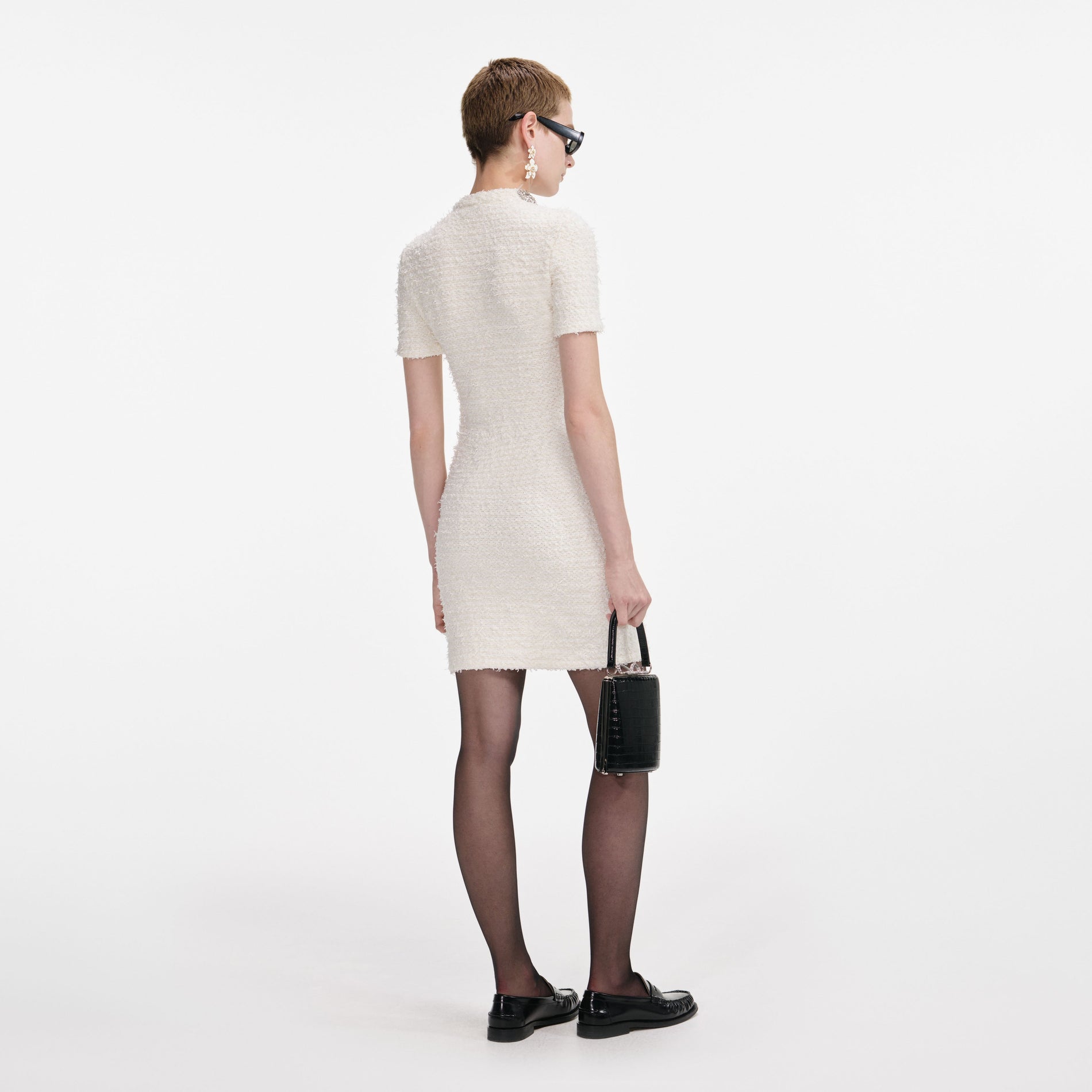 Cream Textured Knit Mini Dress