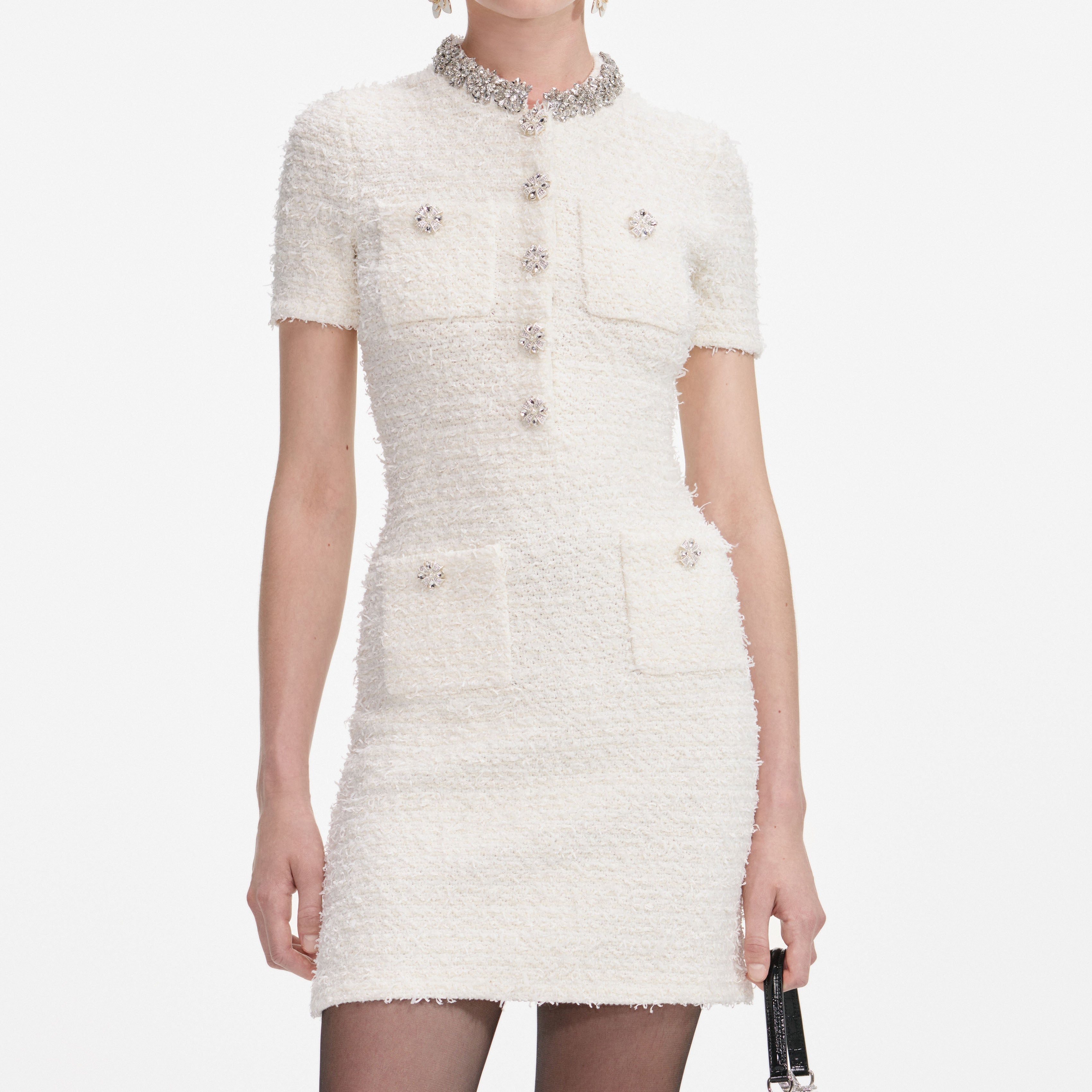 Cream Textured Knit Mini Dress