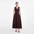 Brown Ribbed Collared Knit Midi Dress