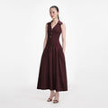 Brown Ribbed Collared Knit Midi Dress