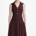 Brown Ribbed Collared Knit Midi Dress