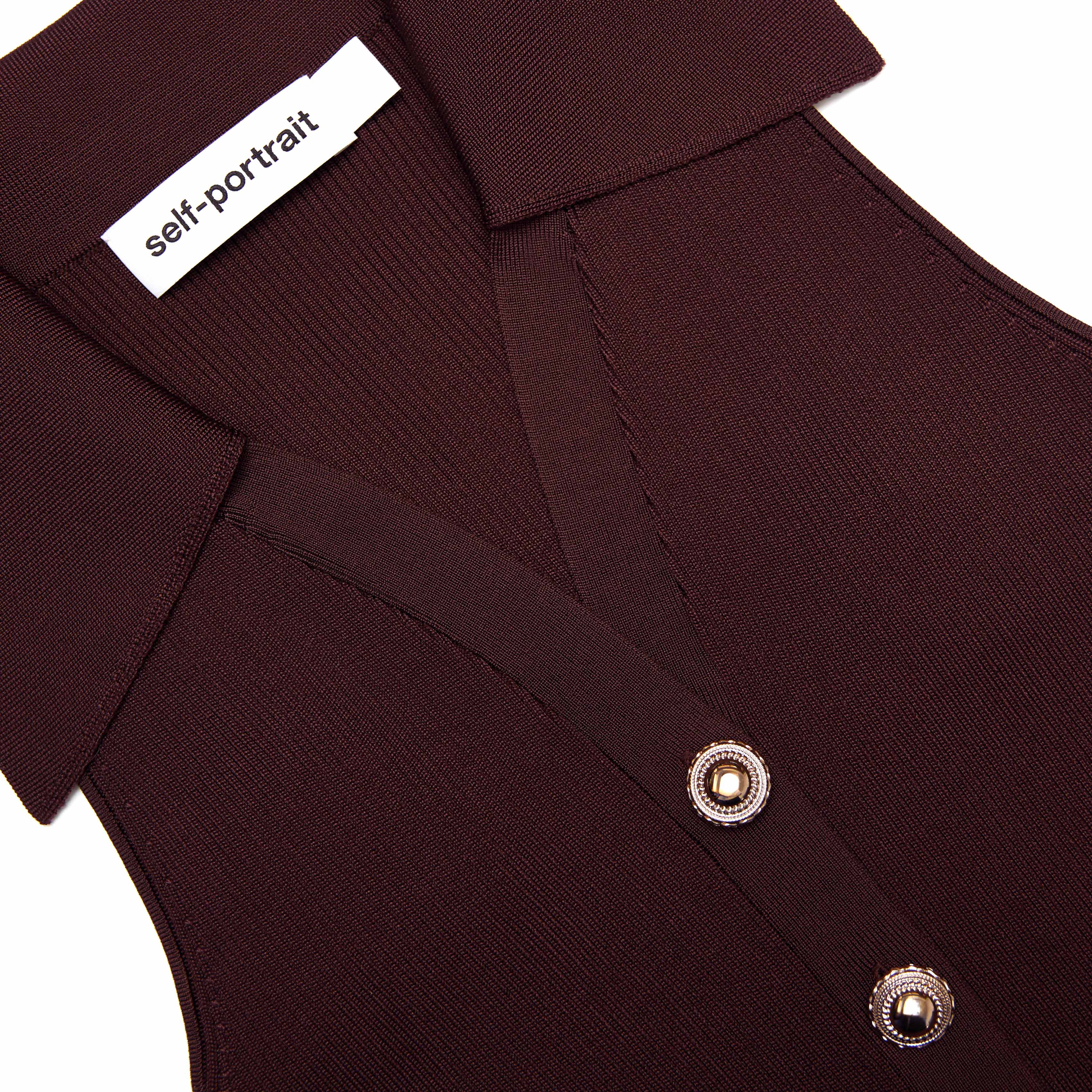 Brown Ribbed Collared Knit Midi Dress