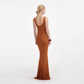 Brown Scoop Neck Viscose Knit Maxi Dress