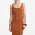 Brown Scoop Neck Viscose Knit Maxi Dress