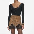Black Lace Trim Knit Top