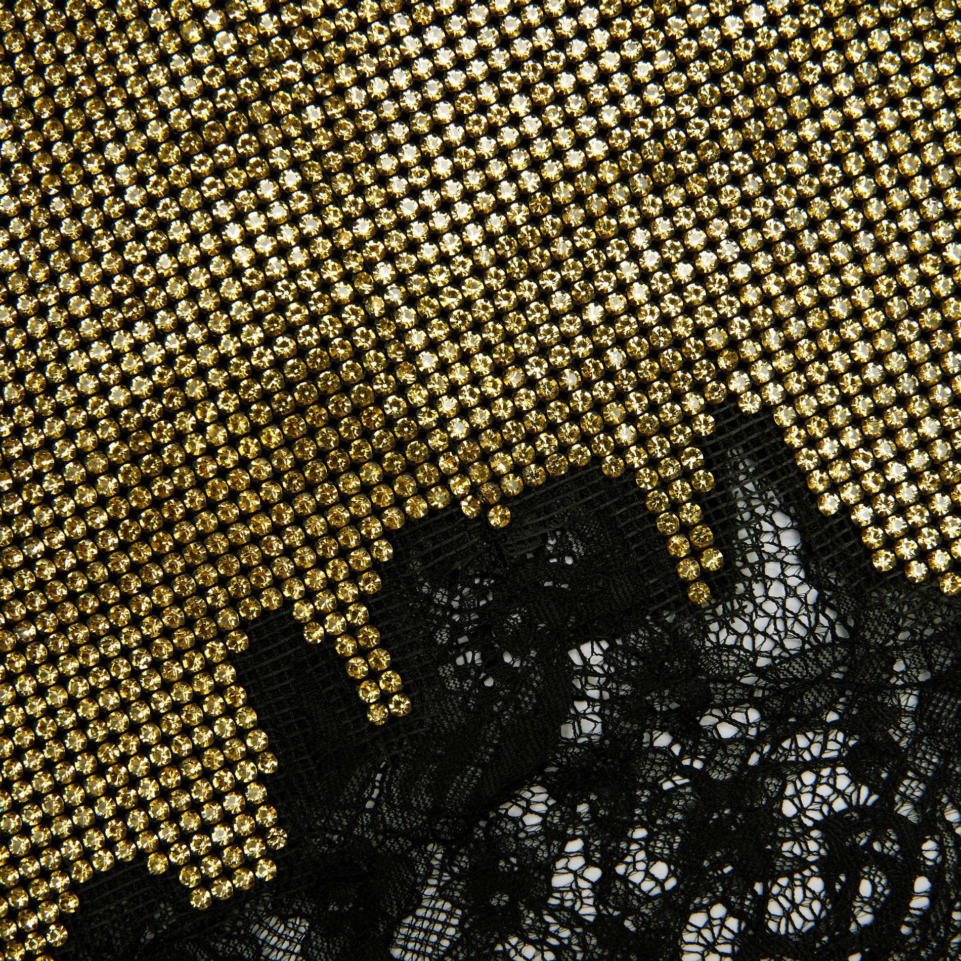 A close up of the fabric for the Champagne Crystal Chainmail Top