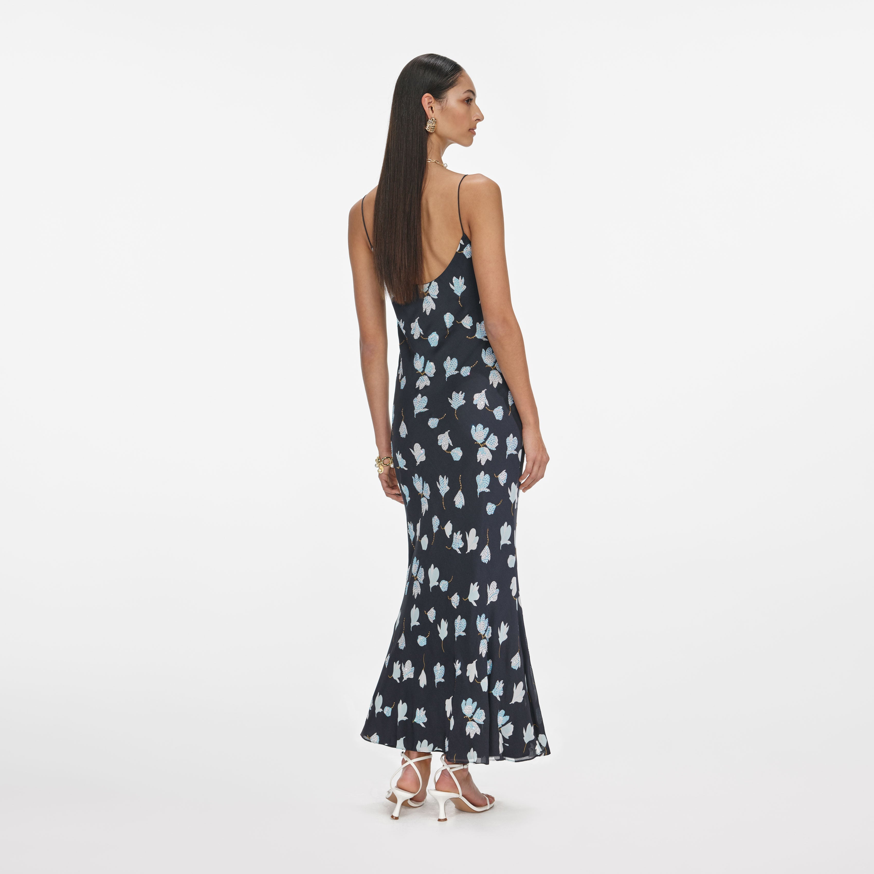 Navy Floral Rhinestone Midi Dress