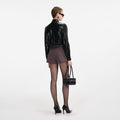 Black Metallic Tie Neck Blouse