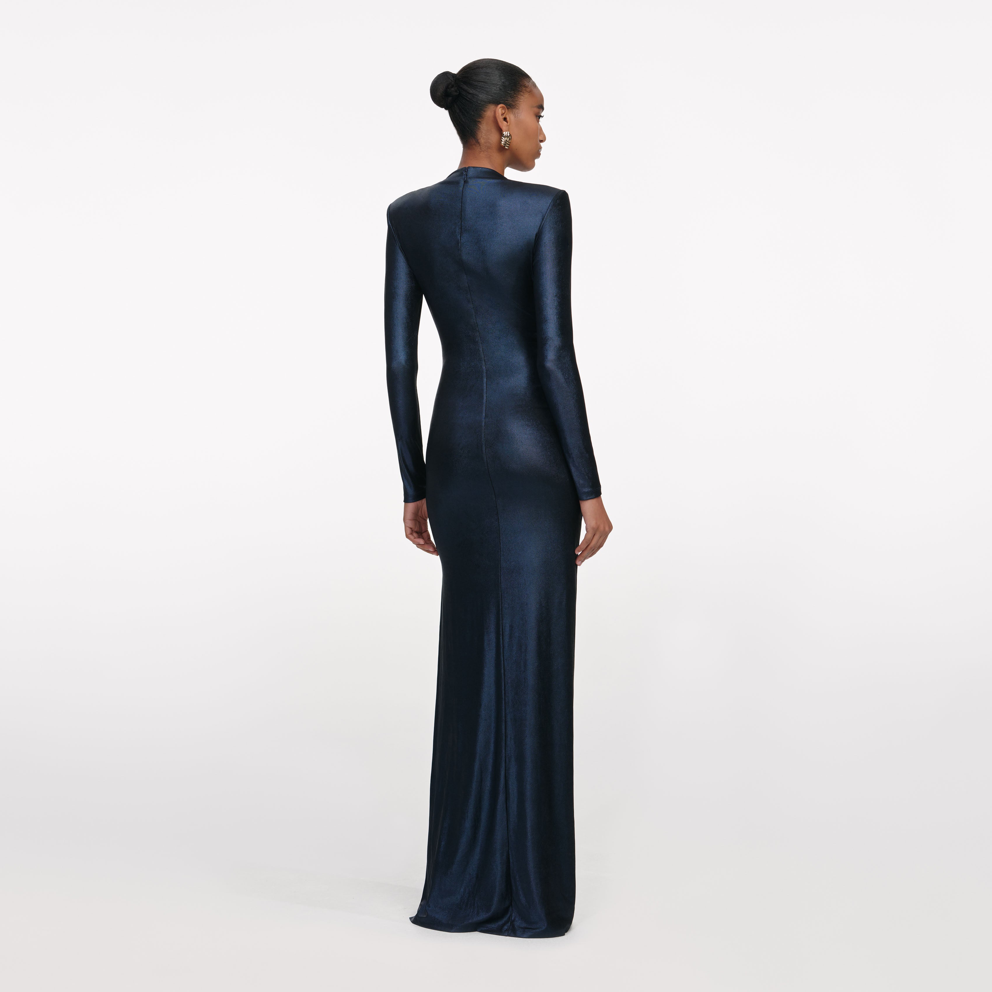 Navy Metallic Gathered Maxi Dress