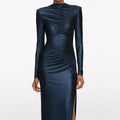 Navy Metallic Gathered Maxi Dress