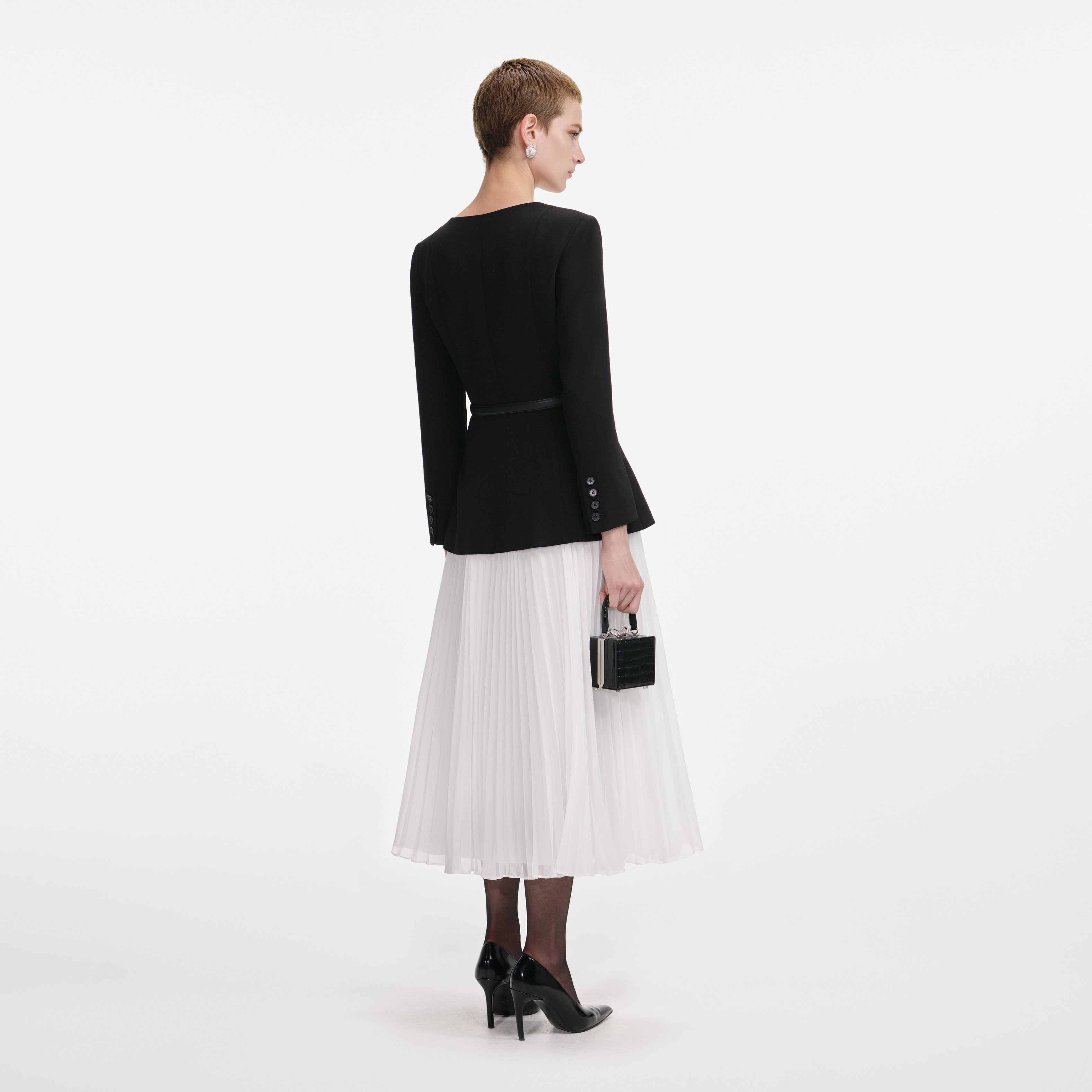 Black Long Sleeve Contrast Chiffon Midi Dress