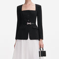 Black Long Sleeve Contrast Chiffon Midi Dress