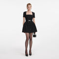 Black Crepe Short Sleeve Mini Dress