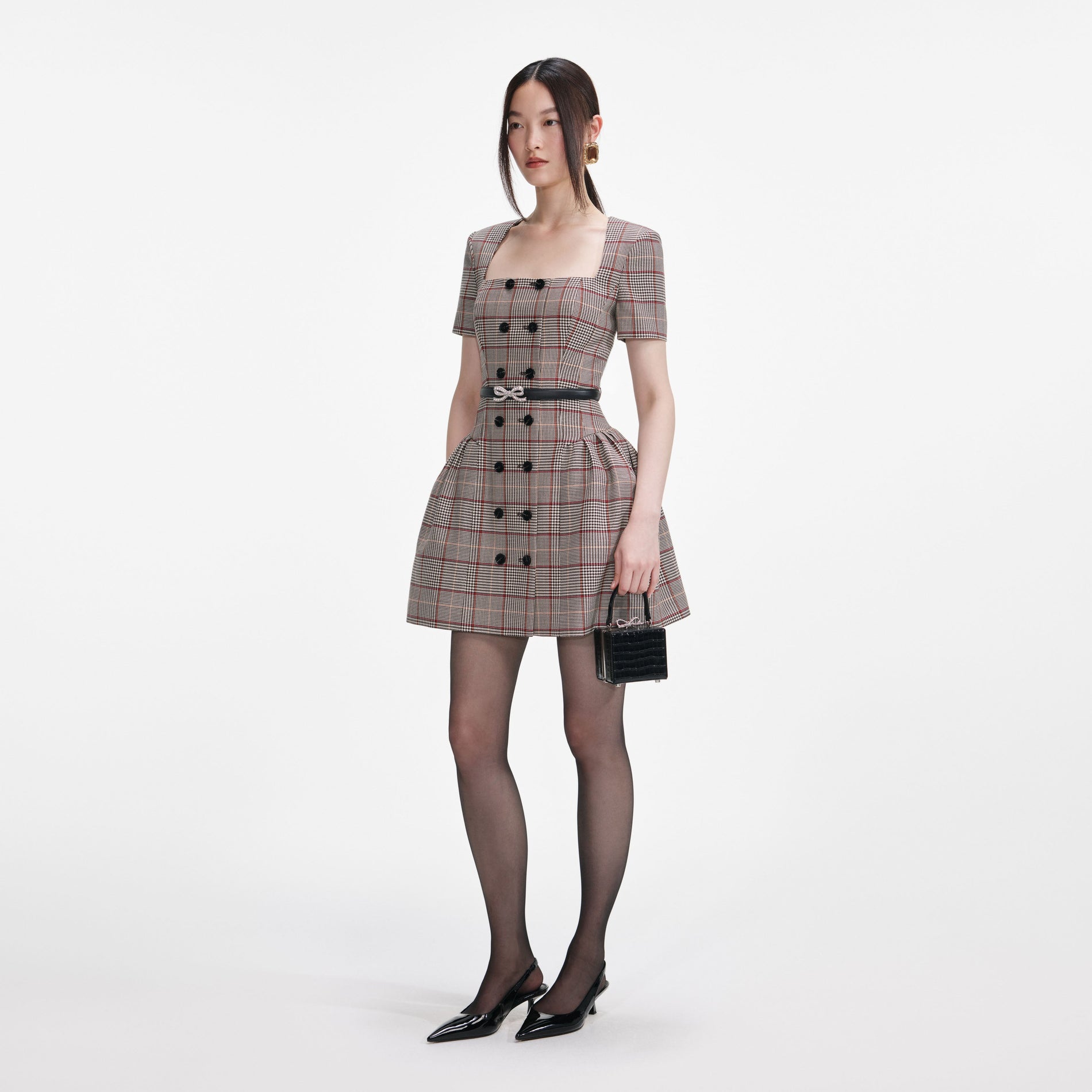 Brown Check Short Sleeve Mini Dress