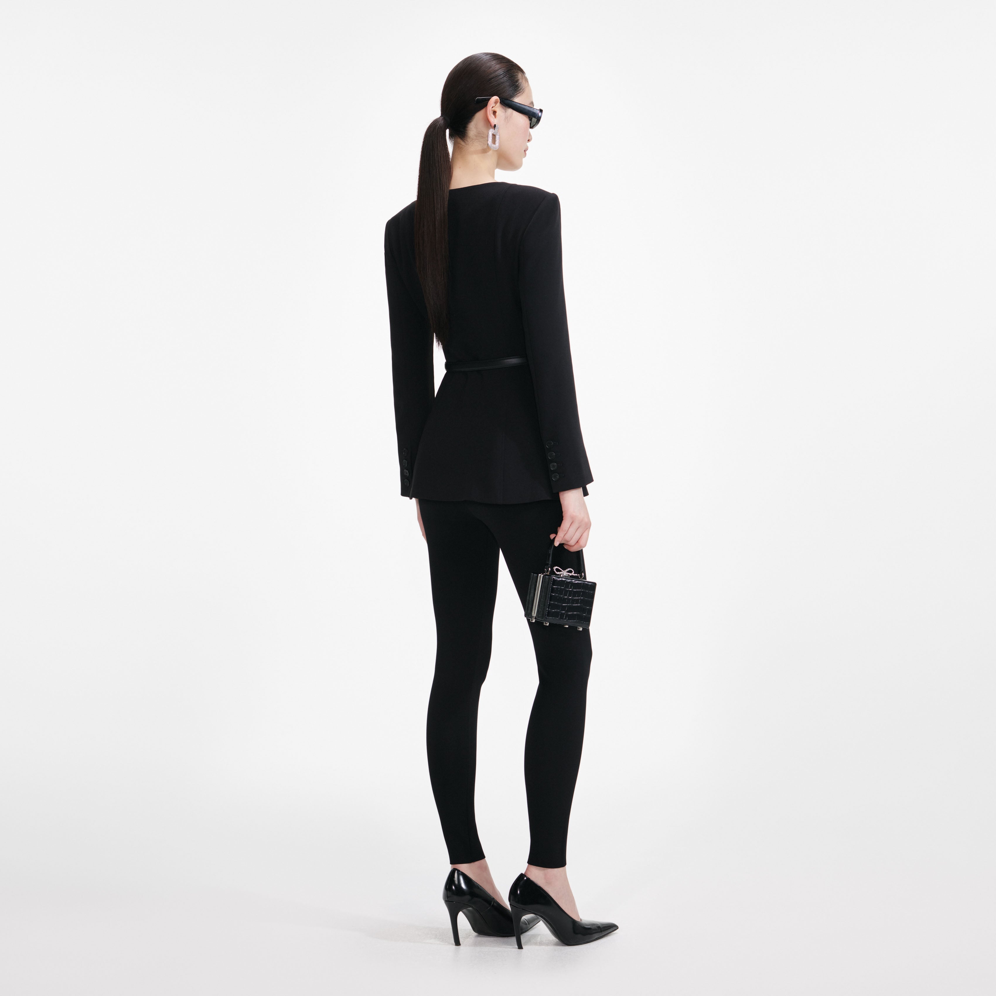 Black Crepe Tailored Top